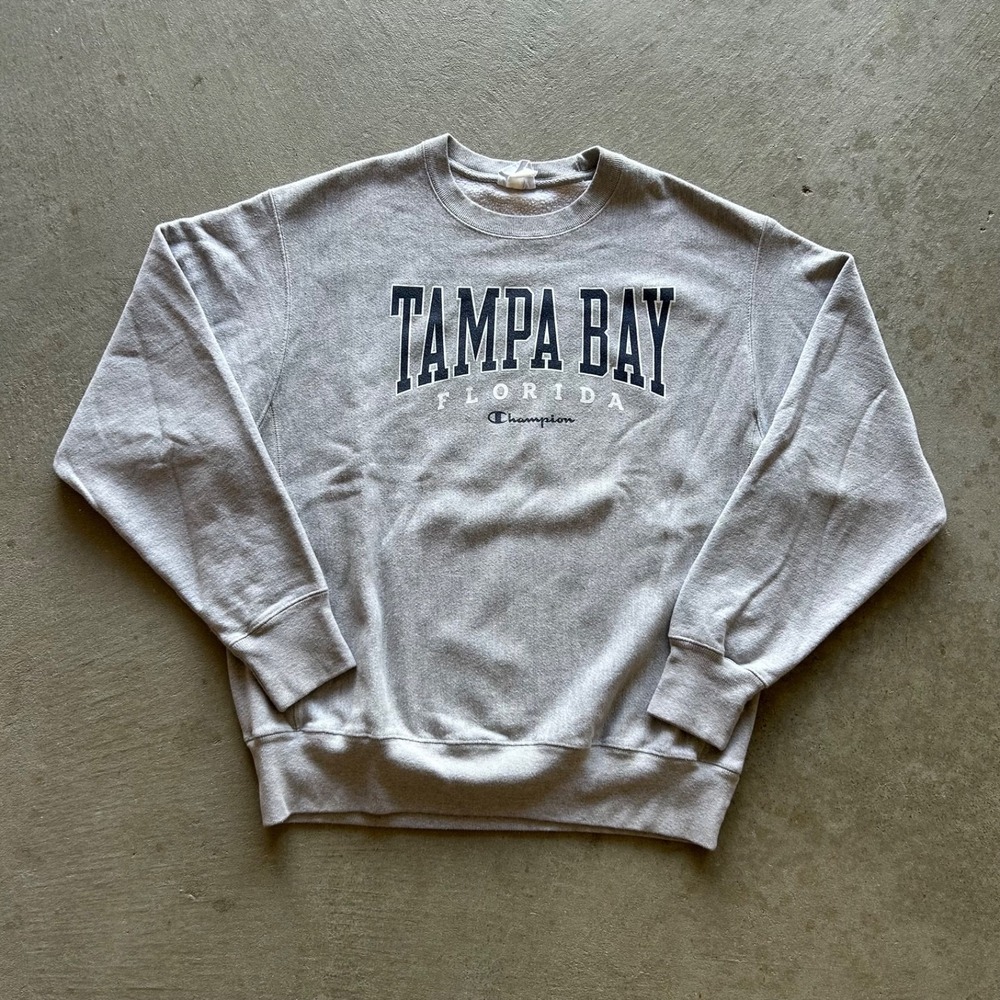 Champion Reverse Weave Tampa Bay Sweatshirt Size Large Gray Florida Crewneck